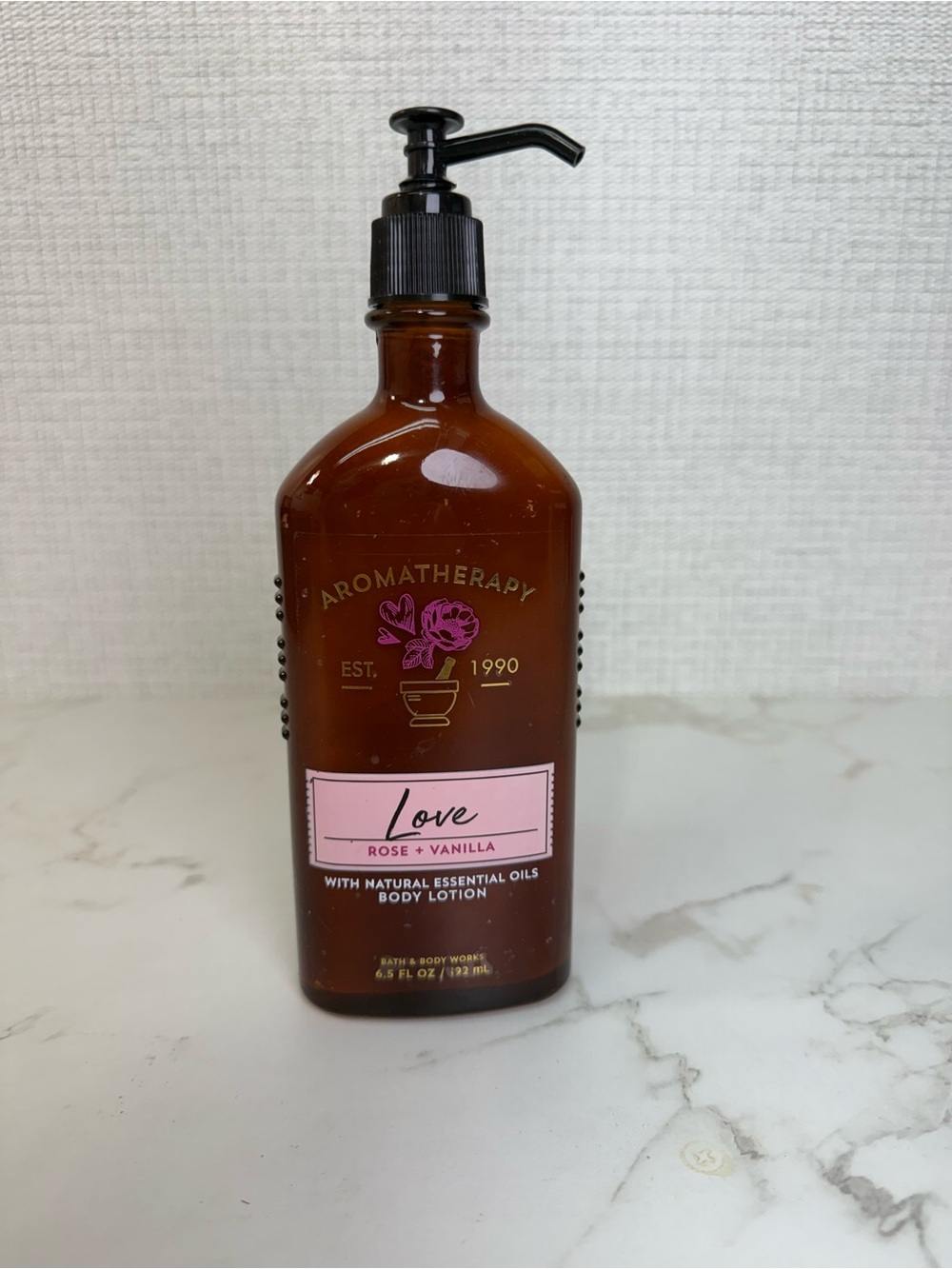 Bath & Body Works Aromatherapy Love Rose Vanilla Body Lotion Amber Glass Pump